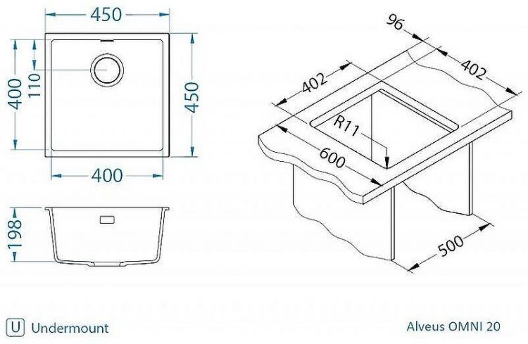 Кухонная мойка Alveus Granital Omni 20 Terra G22 450x450x198 1150046 Песчаная