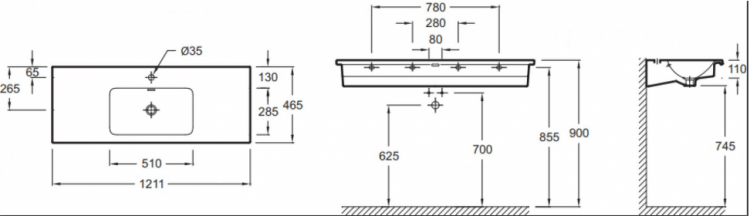 Раковина Jacob Delafon Vox 120 см EXAB112-Z-00