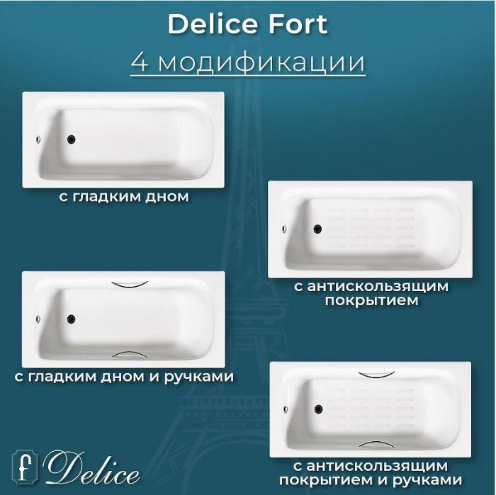 Чугунная ванна Delice Fort 200х85 DLR230622R-AS с отверстиями под ручки с антискользящим покрытием