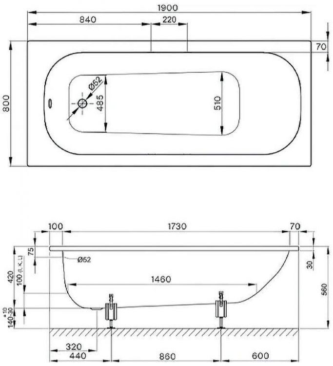 Стальная ванна Bette Form 190x80 2951-000 AD с шумоизоляцией