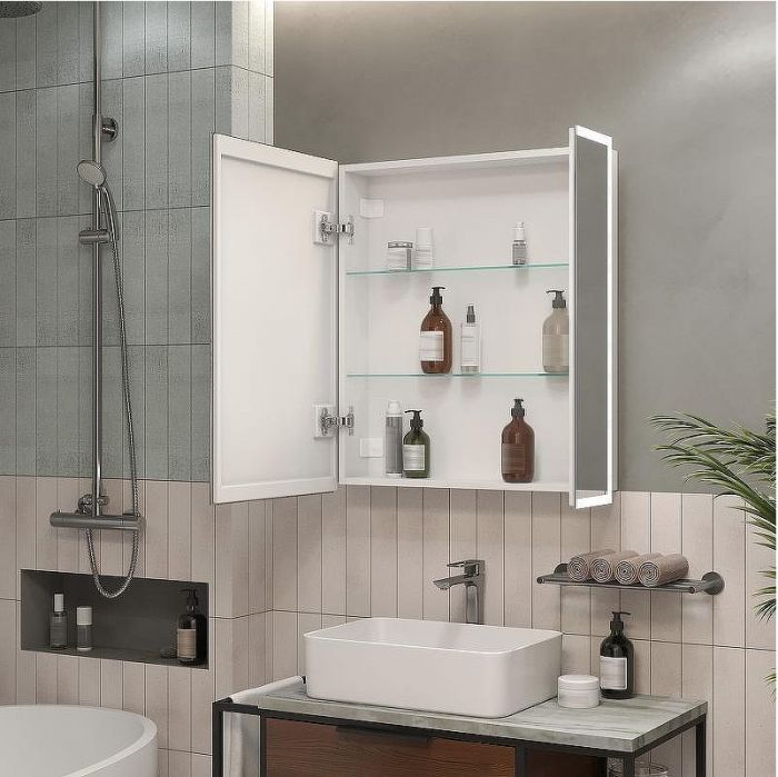 Зеркальный шкаф Reflexion Cube 700х800 RF2212CB с подсветкой Белый матовый