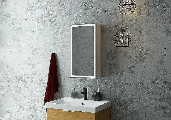 Зеркальный шкаф Art&Max Techno AM-Tec-350-650-1D-L-DS-F с подсветкой с сенсорным выключателем Белый