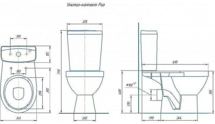 Унитаз компакт Rosa Рио 4640021065754 Синий декор с бачком и сиденьем
