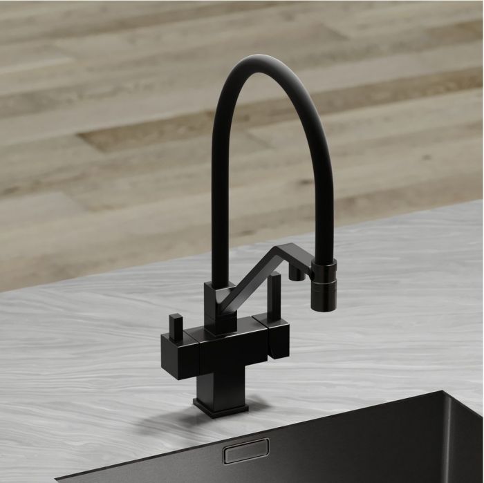 Смеситель для кухни Sancos Loro с гибким изливом, цвет матовый черный/черный, SC4007MB