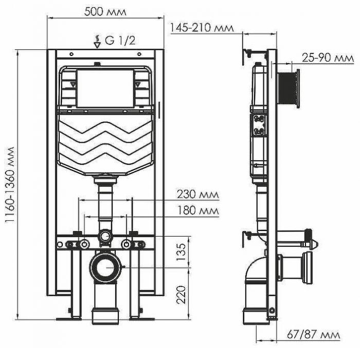 Инсталляция WasserKRAFT Vils 56TLT.010.ME.PB02 для унитаза с клавишей смыва Черный глянец
