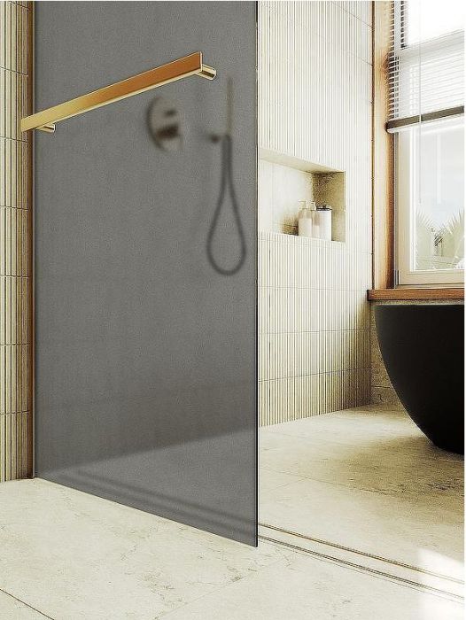 Душевая перегородка Maybah Glass MGD-736-3ш 890x1950 в широком профиле Золото стекло графитовое матовое