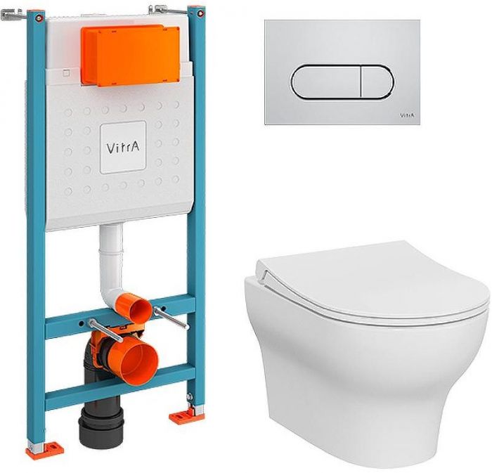 Комплект унитаза с инсталляцией Vitra Zentrum Round 9879B003-7200 с сиденьем Микролифт и клавишей смыва Хром глянцевый