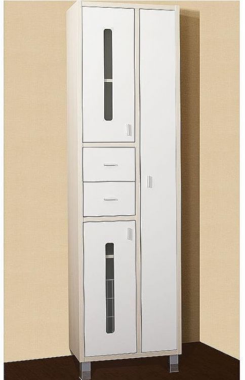 Шкаф пенал Бриклаер Бали 57 4627125412400 с бельевой корзиной Светлая лиственница Белый глянцевый