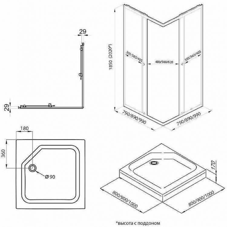 Душевой уголок Triton Вента-Хром 90х90 Щ0000049616 профиль Хром стекло прозрачное