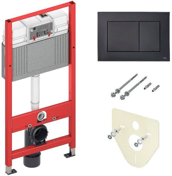 Комплект унитаза AQUAme AQM2004 с инсталляцией Tece Now 9400414 с сиденьем Микролифт и Черной матовой клавишей смыва