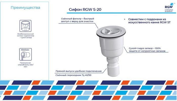 Сифон для душевого поддона RGW S-20 44242000-01 Белый