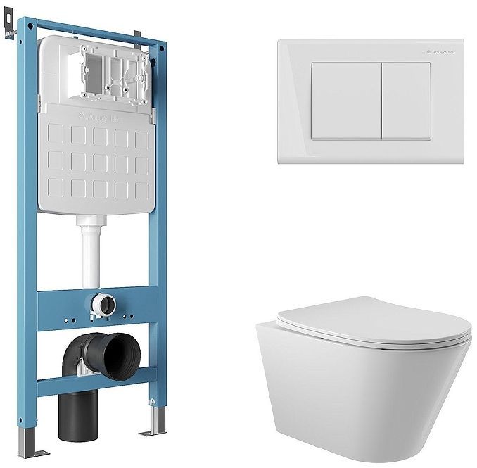 Комплект унитаза с инсталляцией Aqueduto Cone AQDS095 цвет Белый с сиденьем Микролифт и клавишей смыва цвет Белый глянцевый