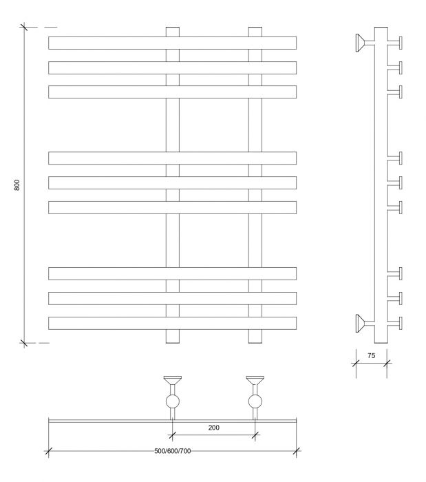 Полотенцесушитель водяной Secado Понтида 3 80x20x60 черный матовый