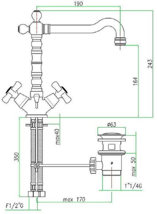 Смеситель для раковины Webert Armony AM700302010 Золото