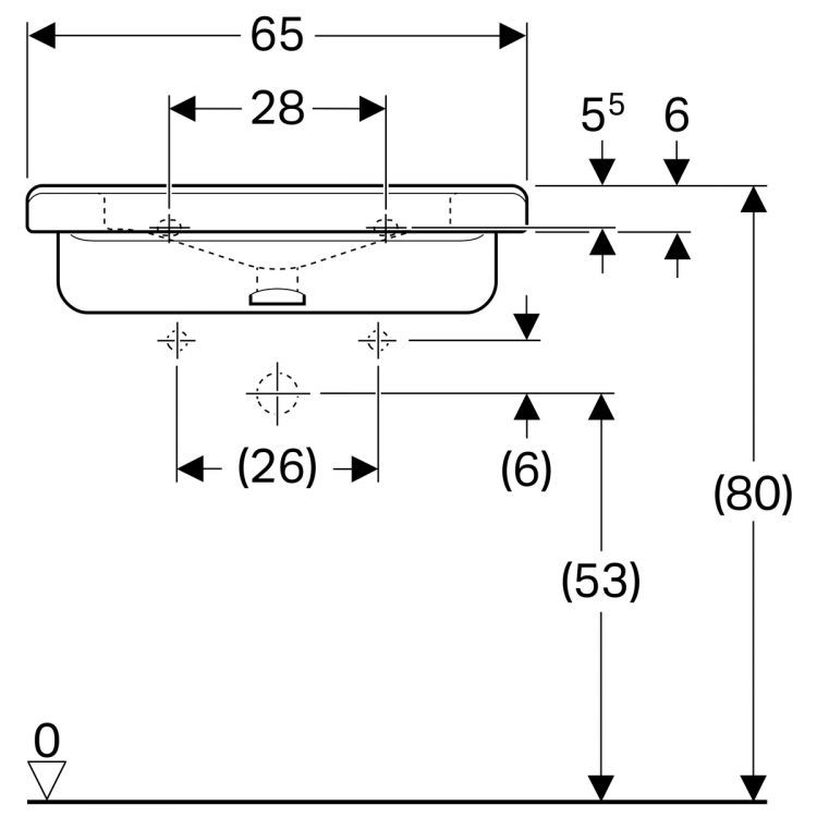 Раковина Geberit Renova Comfort 65х52.5 см, без отверстия под смеситель, без перелива [128666000]