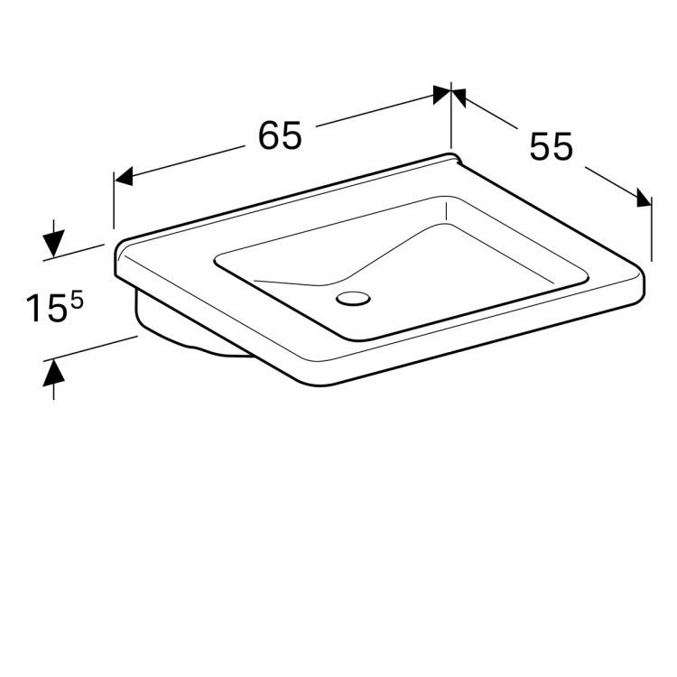 Раковина Geberit Renova Comfort 65х52.5 см, без отверстия под смеситель, без перелива [128666000]