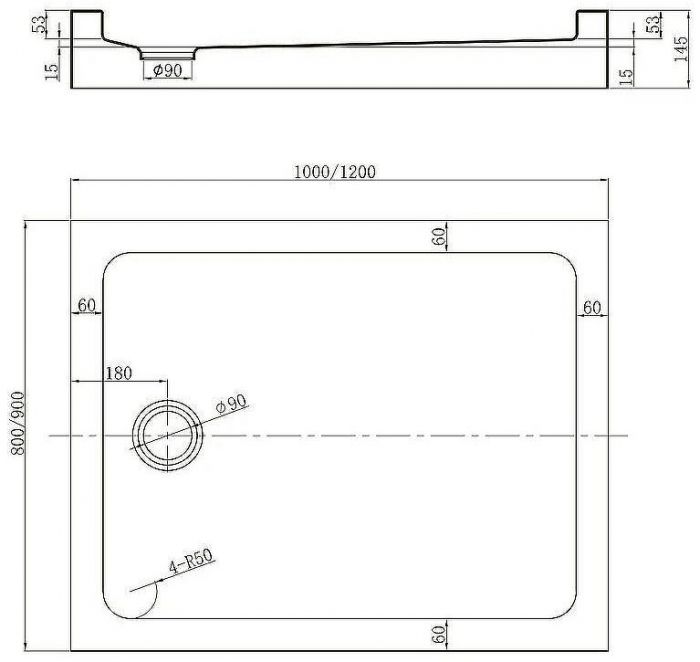 Акриловый поддон для душа Veconi Tezeo TZ-54 120x90 TZ54-12090-C5 Белый