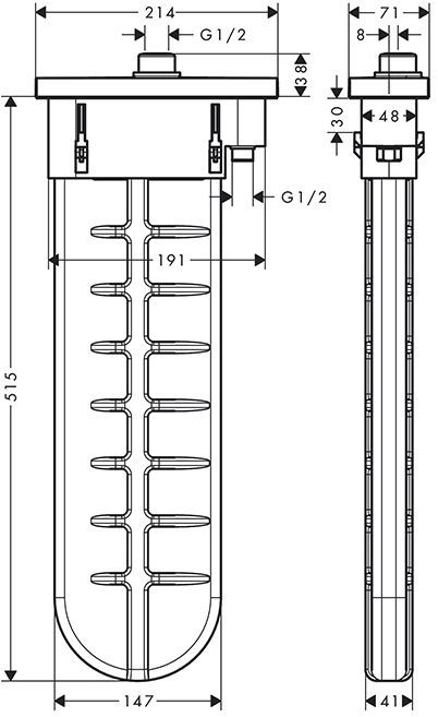 Hansgrohe sBox Душевой шланг с коробом скрытого монтажа, с прямоуг. розеткой (на борт ванны), цвет: шлифованный черный хром