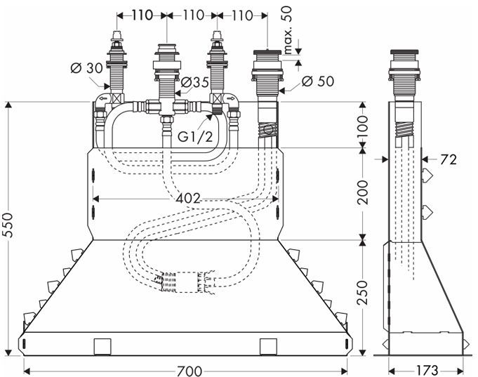Hansgrohe Скрытая часть смесителя на бортик ванны на 4 отв.