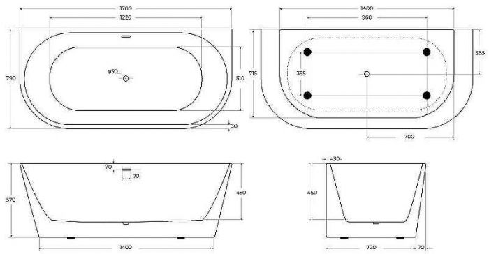 Акриловая ванна BelBagno 170x80 BB710-1700-800 без гидромассажа