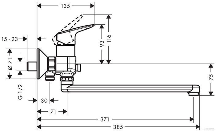 Hansgrohe Logis Однорычажный смеситель для ванны, с длинным изливом, цвет: хром