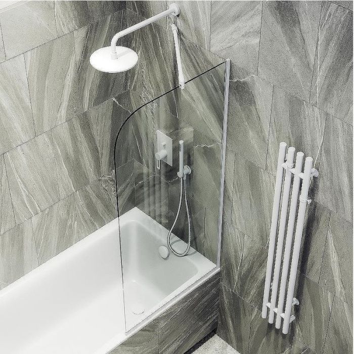 Шторка на ванну Maybah Glass MGV-131-1у 340x1400 в узком профиле Белый стекло прозрачное