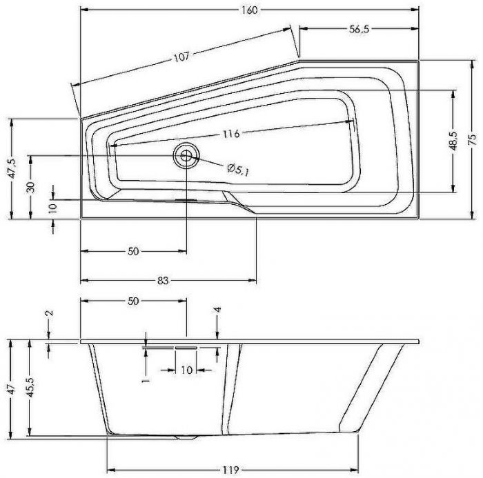 Акриловая ванна Riho Rething Space 160х75 R B111001005 (BR1300500000000) без гидромассажа