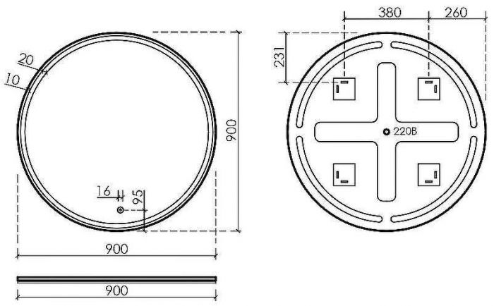Зеркало Sancos Bella 90 BE900 с подсветкой с сенсорным выключателем и диммером