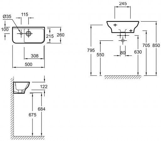 Рукомойник Jacob Delafon Struktura EGJ112-00, 50x26 см