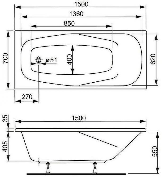 Акриловая ванна Vagnerplast Aronia 150х70 VPBA157ARN2X-04 без гидромассажа