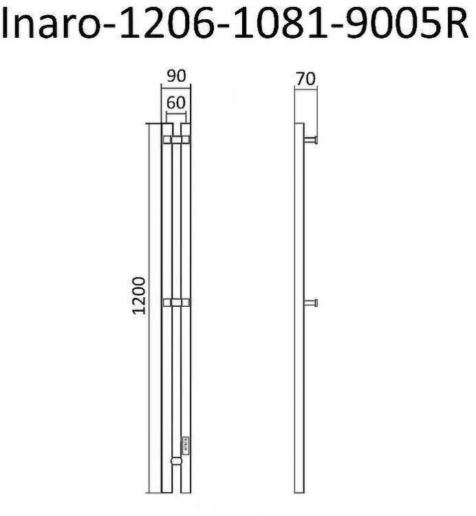 Электрический полотенцесушитель Маргроид Inaro профильный 1200x60 Inaro-1206-1081-9005R правый Черный матовый