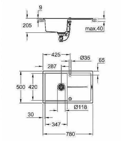 Кухонная мойка Grohe K400 78 31639AP0 Черный гранит