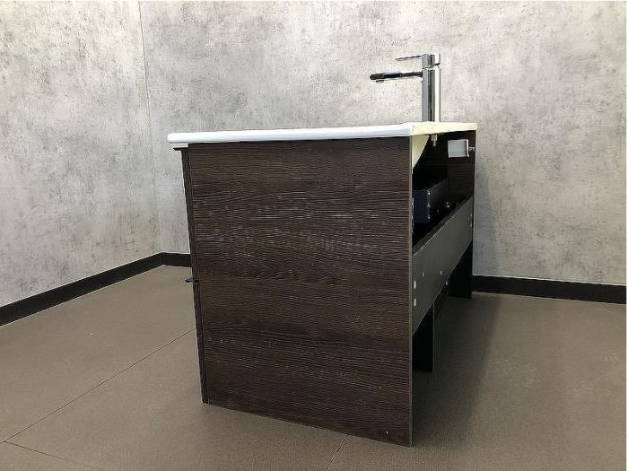 Тумба с раковиной Comforty Франкфурт 90 00004150657 подвесная Дуб шоколадно-коричневый с Белой раковиной