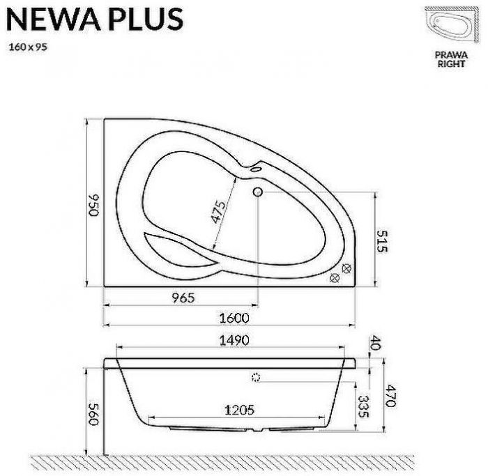 Акриловая ванна Excellent Newa Plus 160х95 R WAEX.NEP16WH без гидромассажа