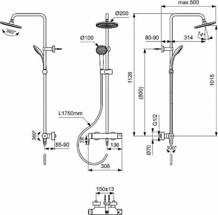 Душевая система Ideal Standard Cerafine Model O BC750XG Черный шелк