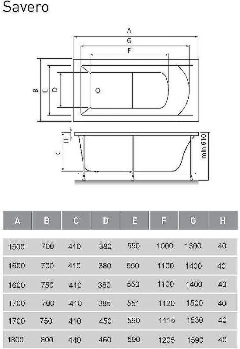 Акриловая ванна Vayer Savero 160x70 Гл000009892 без гидромассажа
