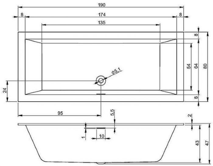 Акриловая ванна Riho Rething Cubic 190х80 B108001005 (BR1000500000000) без гидромассажа