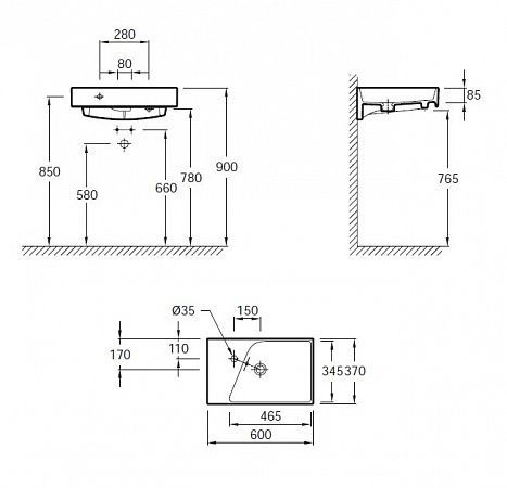 Раковина Jacob Delafon Rythmik EXR112-00, 60x37 см
