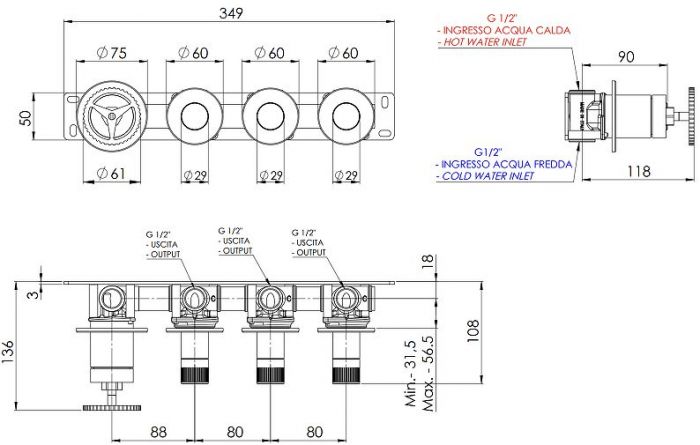 Смеситель для душа Remer Chrono CH98D3PBG цвет Золото брашированное