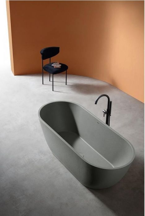 Ванна из искусственного камня Abber Frankfurt 170x75 AM9941MLG Светло-серая матовая без гидромассажа