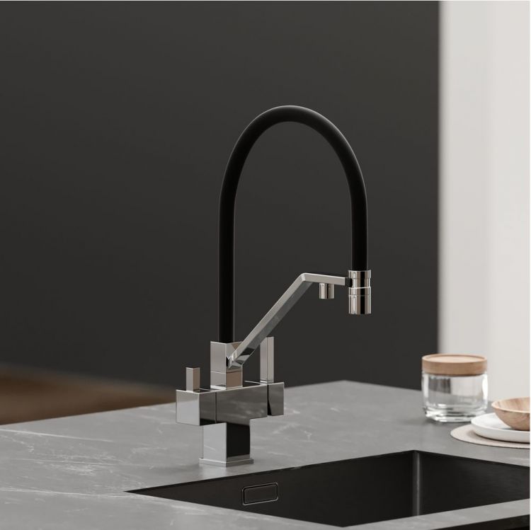 Смеситель для кухни Sancos Loro с гибким изливом, цвет хром/черный, SC4007CH