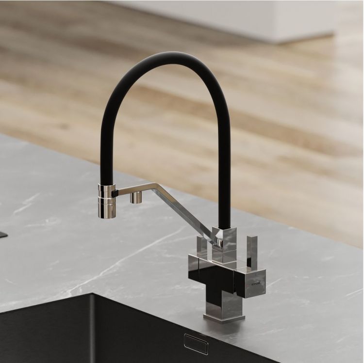 Смеситель для кухни Sancos Loro с гибким изливом, цвет хром/черный, SC4007CH