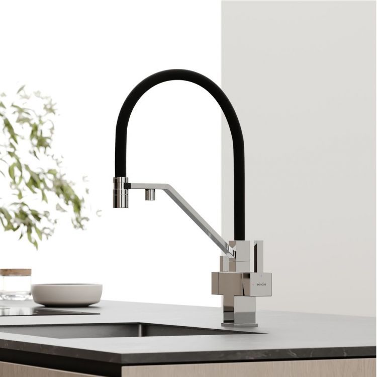 Смеситель для кухни Sancos Loro с гибким изливом, цвет хром/черный, SC4007CH