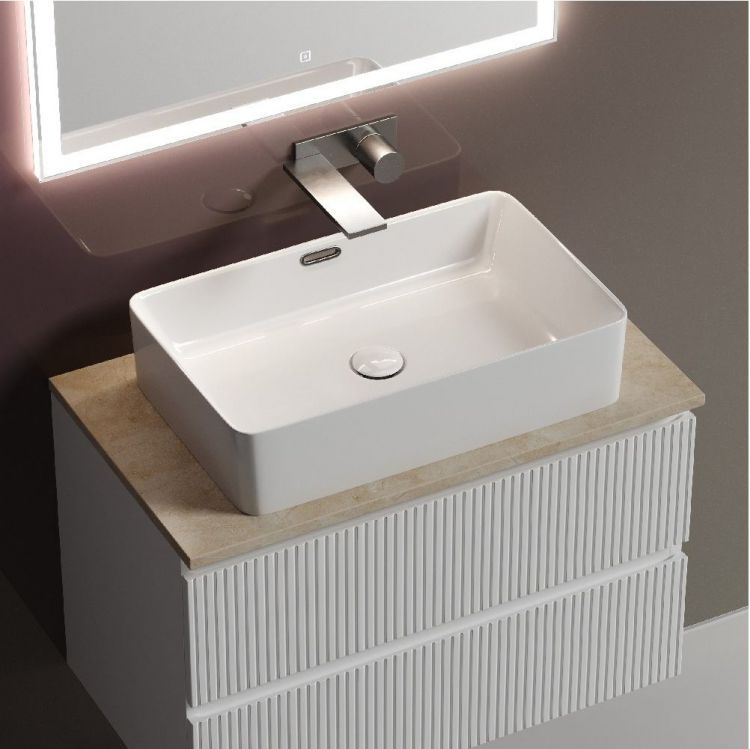 Тумба подвесная SANCOS Snob T, Bianco 790х445х500, под столешницу без отверстия под смеситель, цвет Kreman, SNT80W