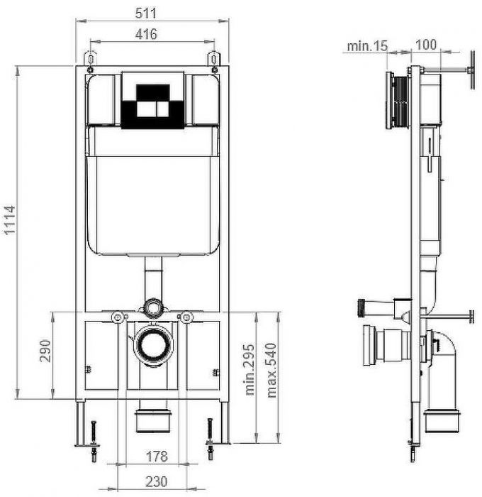 Инсталляция beWash BW74 500RZVSN074HM0000001 для унитаза без клавиши смыва