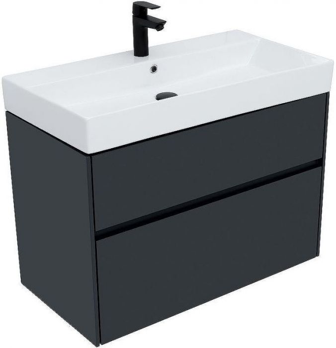 Тумба с раковиной Aquanet Бруклин 85 312889 подвесная Антрацит матовый