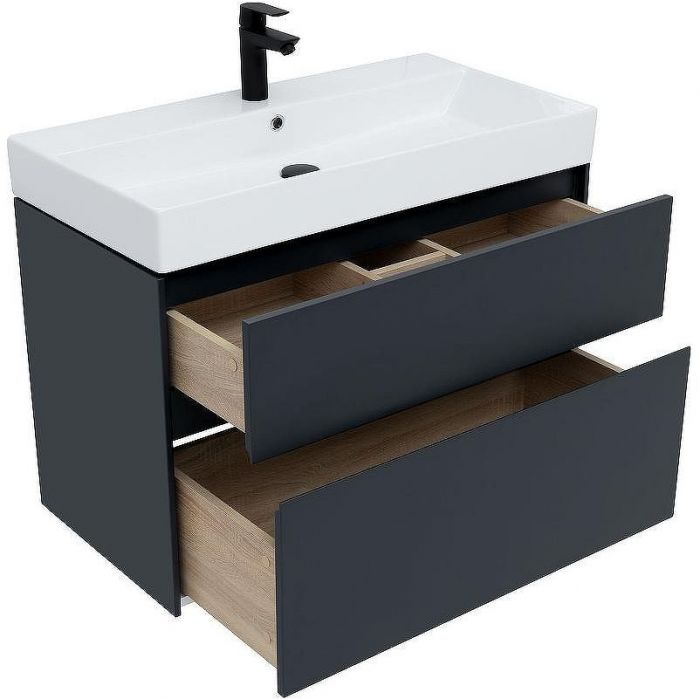 Тумба с раковиной Aquanet Бруклин 85 312889 подвесная Антрацит матовый
