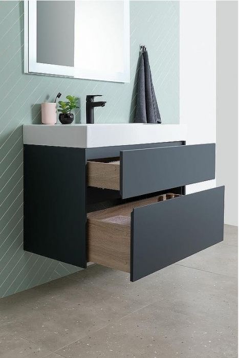 Тумба с раковиной Aquanet Бруклин 85 312889 подвесная Антрацит матовый