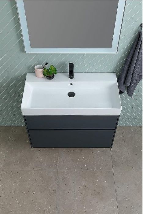 Тумба с раковиной Aquanet Бруклин 85 312889 подвесная Антрацит матовый