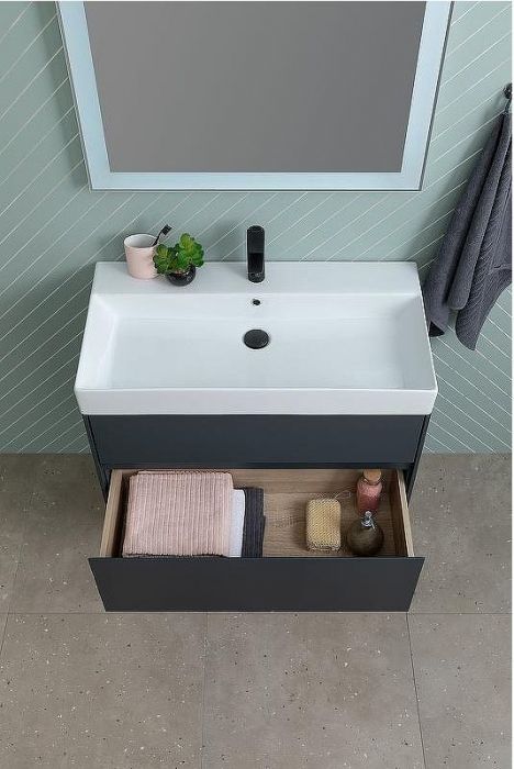 Тумба с раковиной Aquanet Бруклин 85 312889 подвесная Антрацит матовый